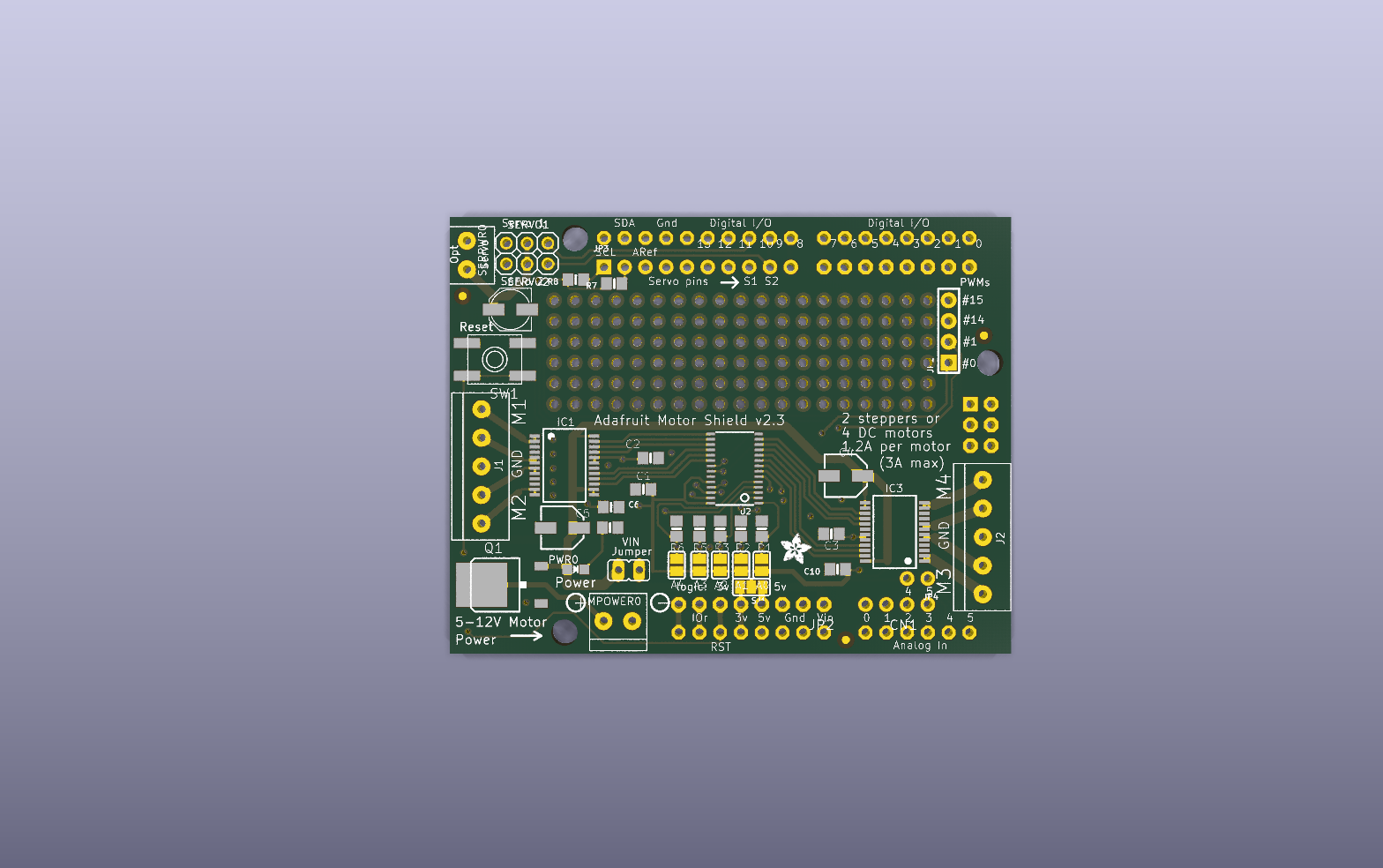 Motor Shield V2 KiCad PCB render