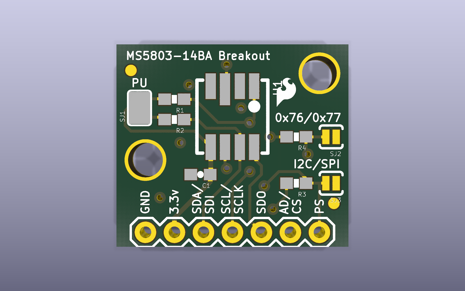 MS5803-14BA pressure sensor KiCad PCB render