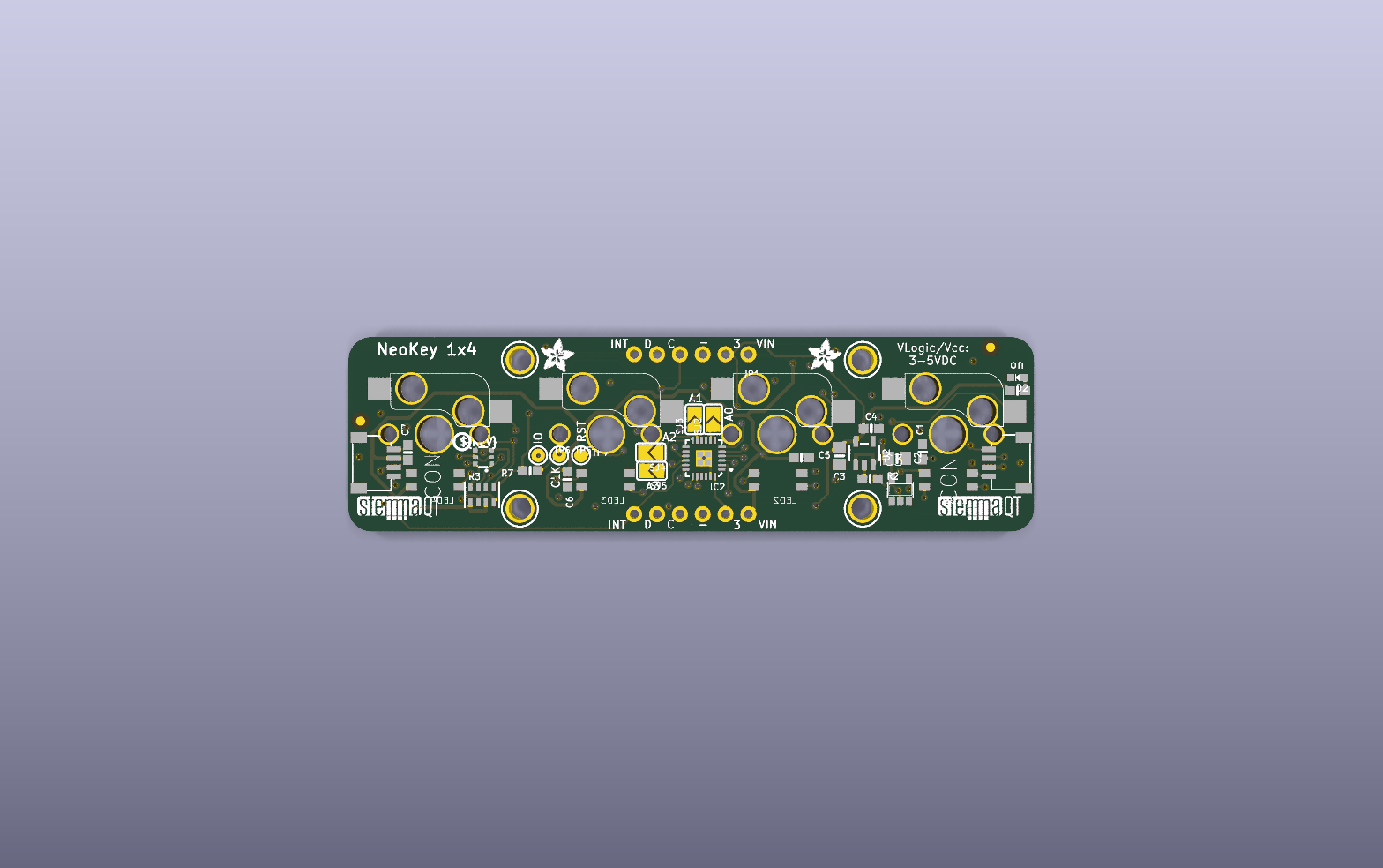 NeoKey 1×4 KiCad PCB render