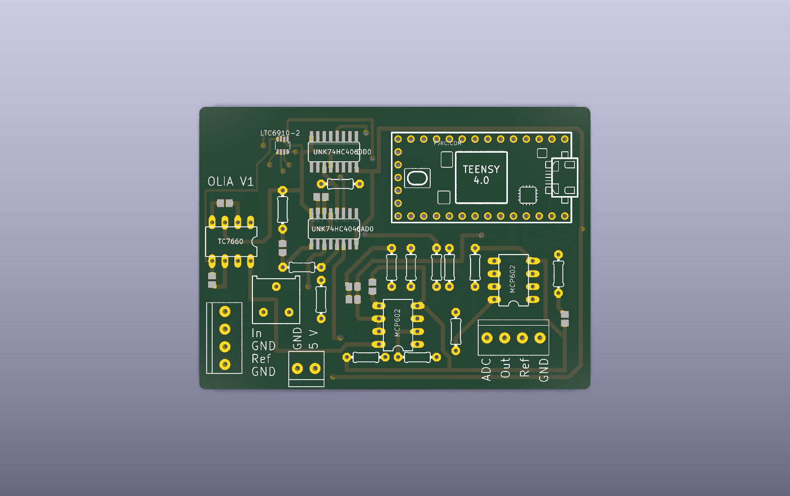 OLIA digital lock-in amplifier KiCad PCB render