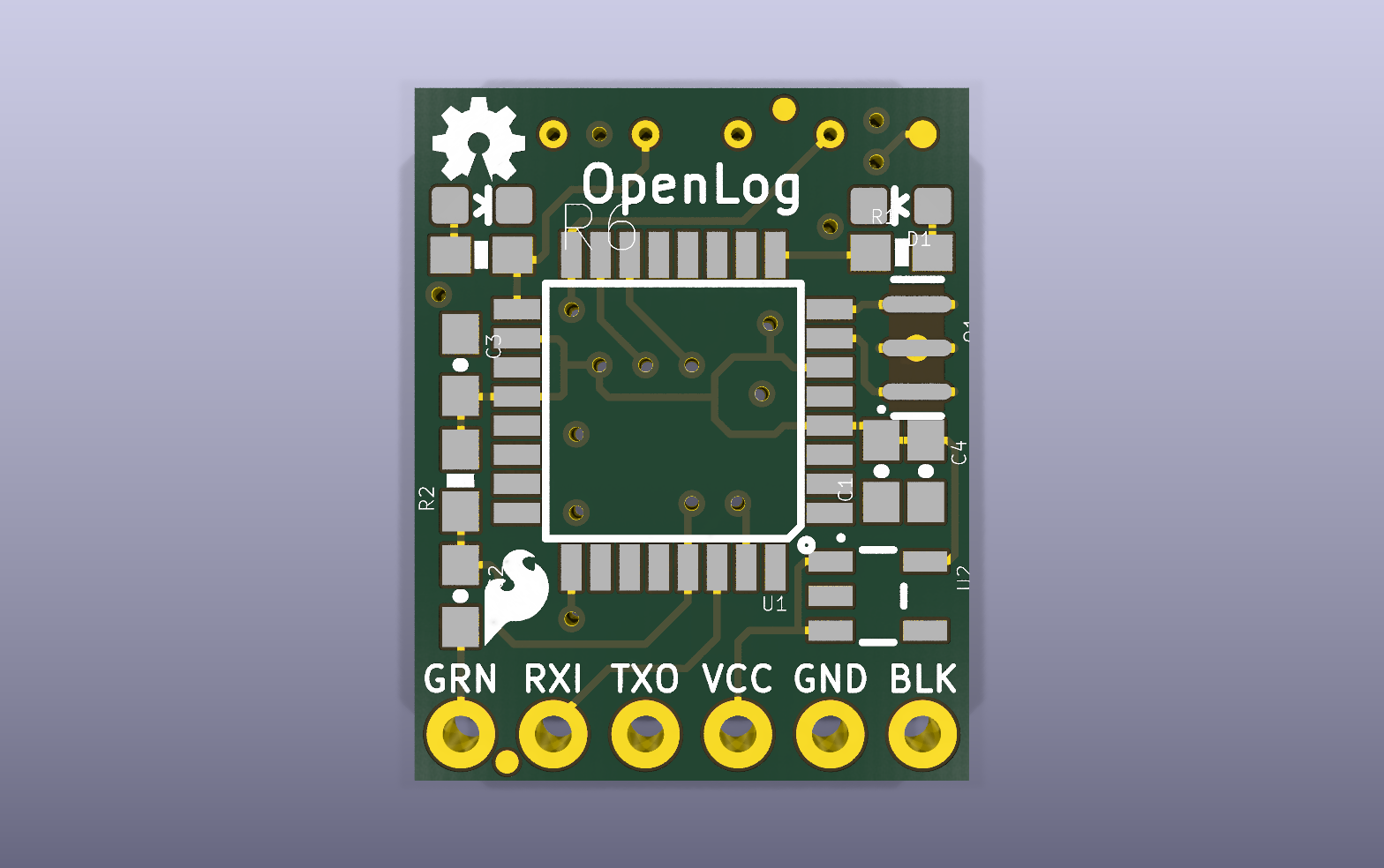 OpenLog KiCad PCB render