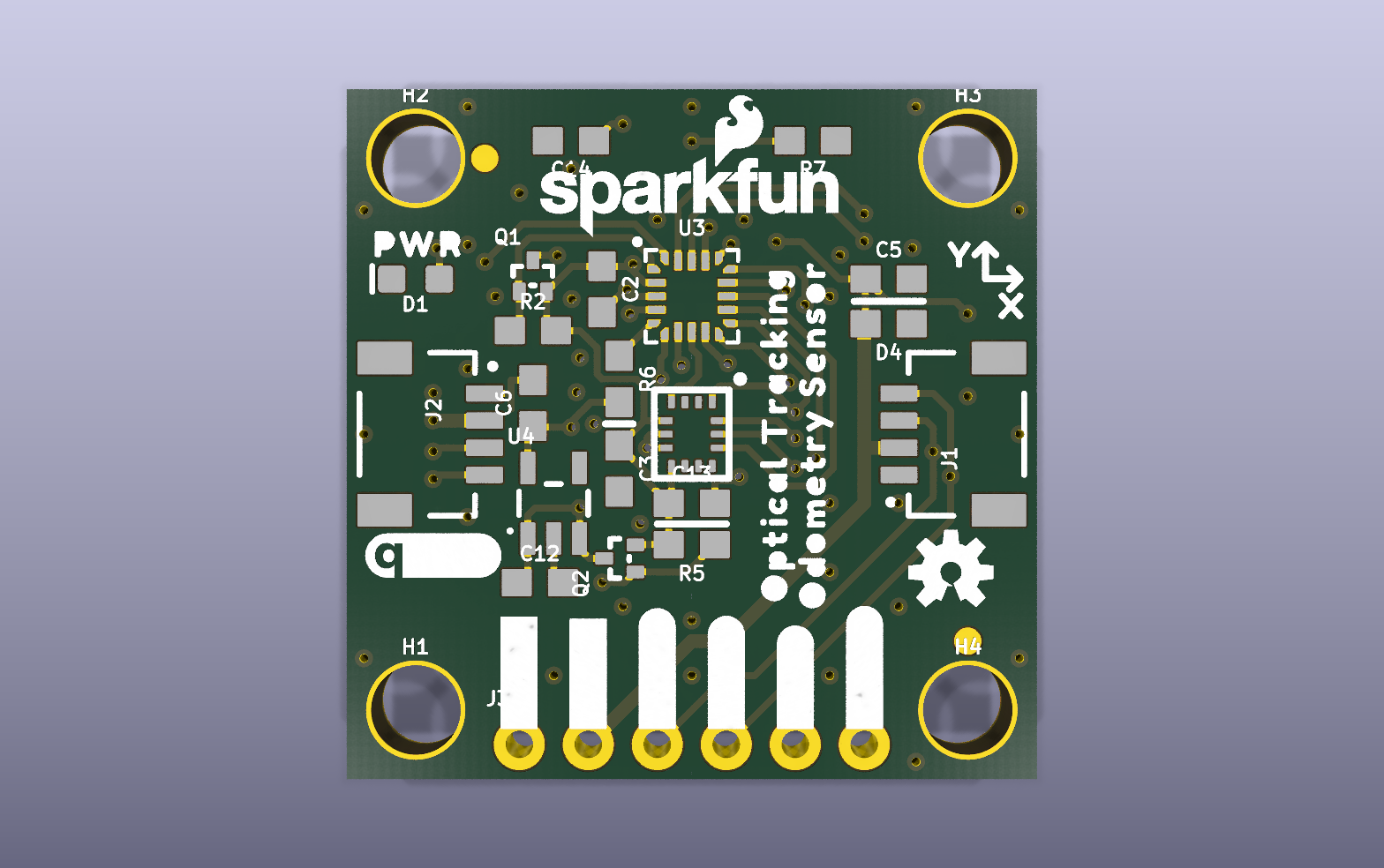 Optical tracking odometry sensor KiCad PCB render