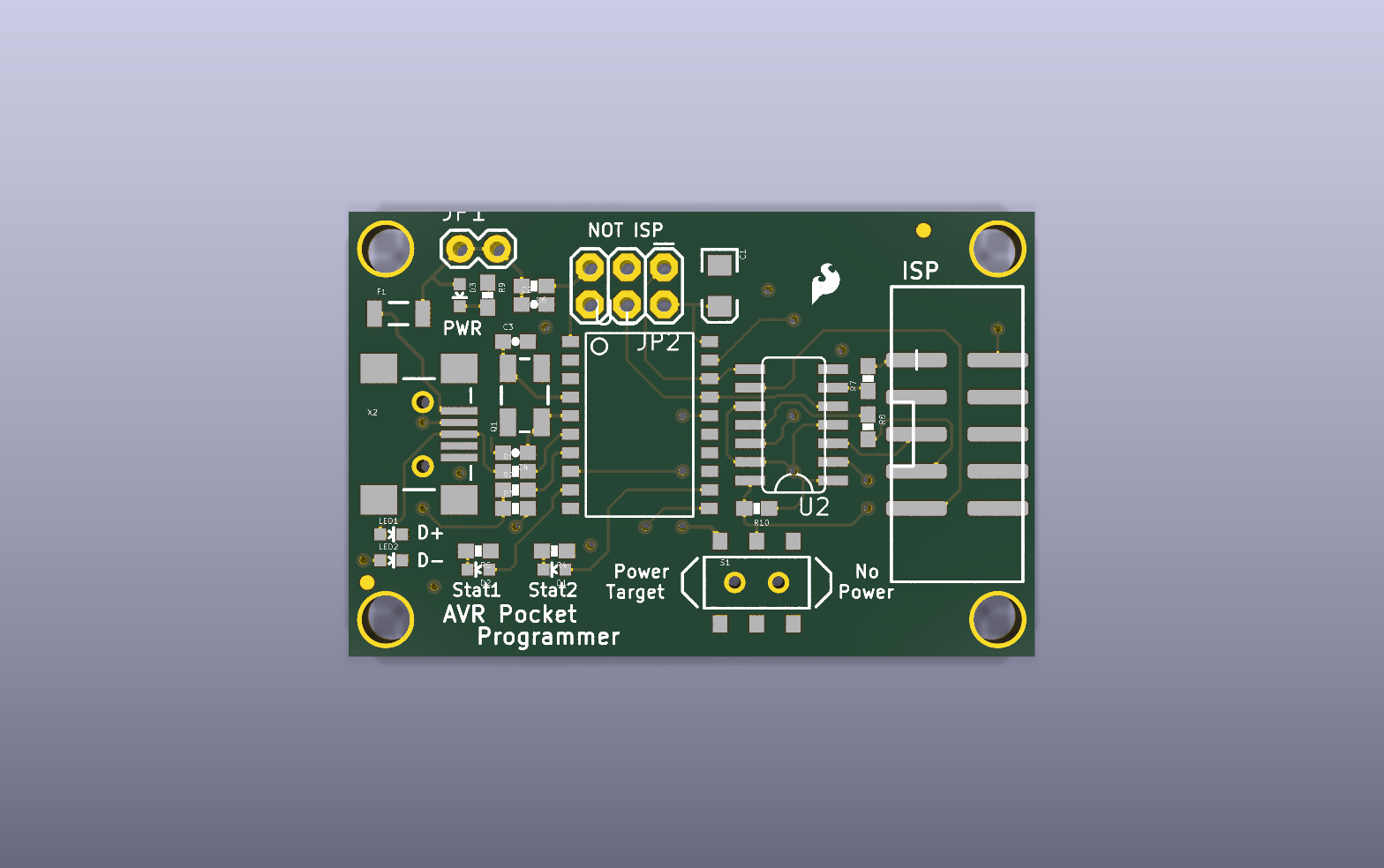Pocket AVR Programmer KiCad PCB render