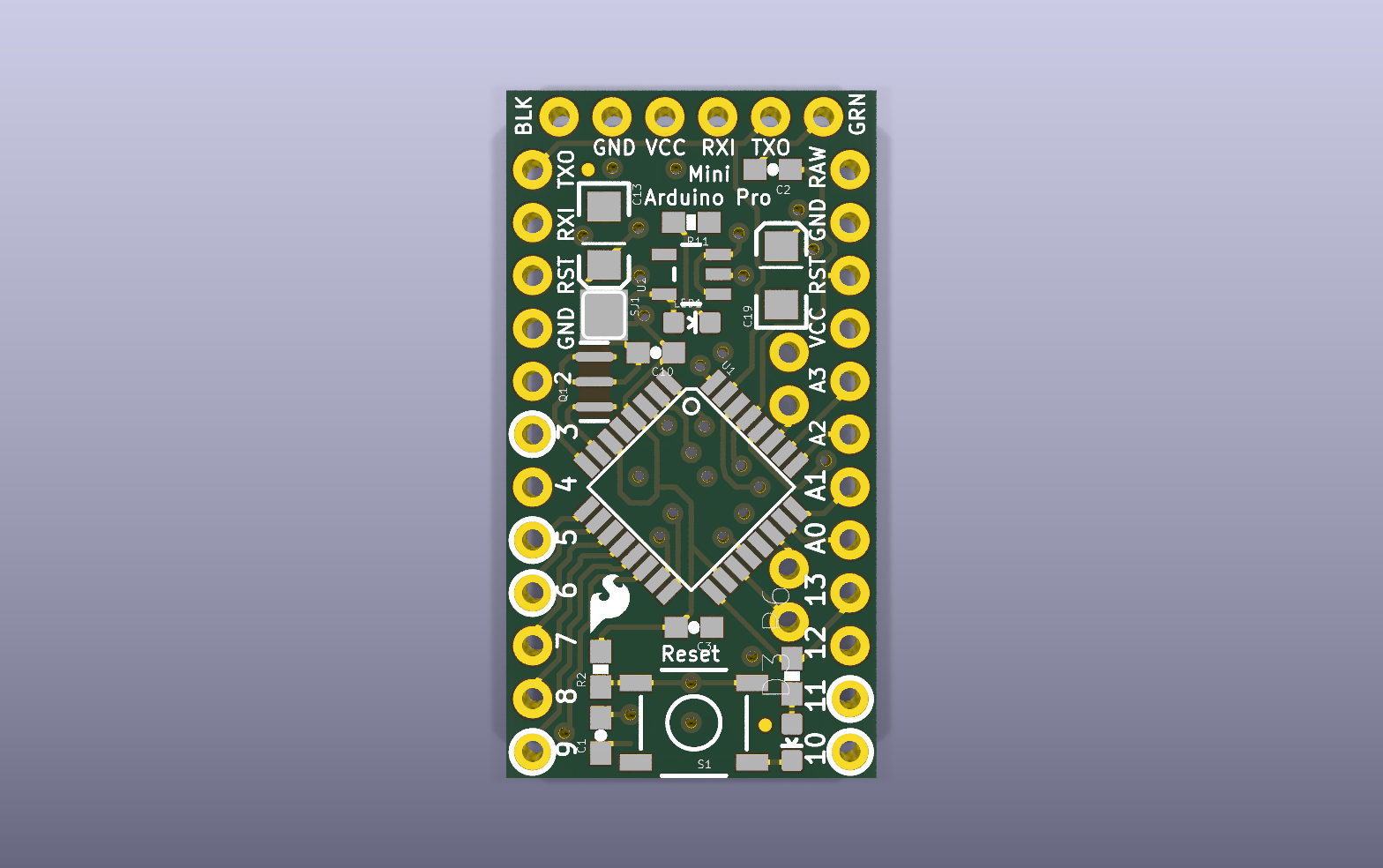 Arduino Pro Mini 328 KiCad PCB render