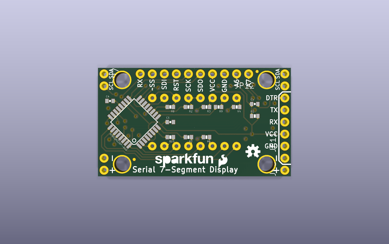 Serial 7-Segment Display KiCad PCB render