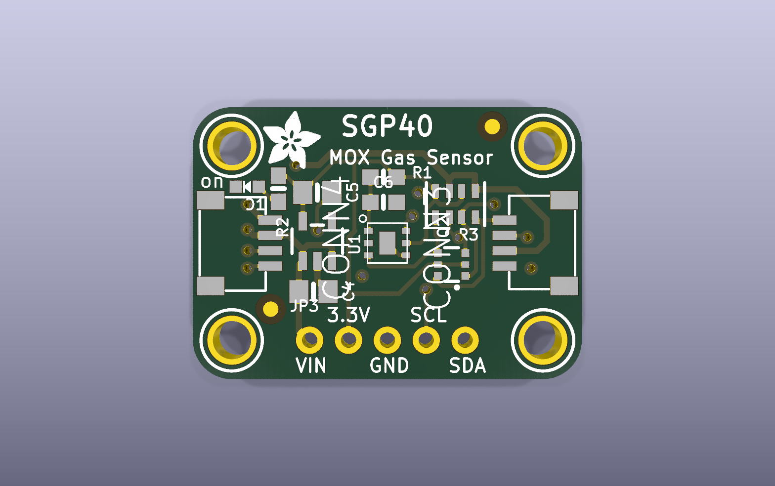 SGP40 VOC index sensor KiCad PCB render