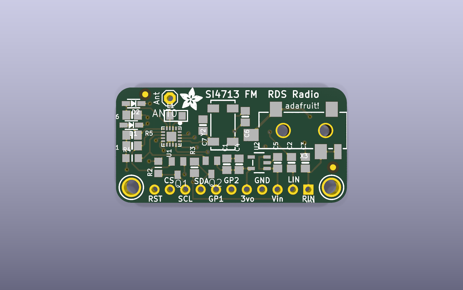 Si4713 stereo FM transmitter with RDS KiCad PCB render