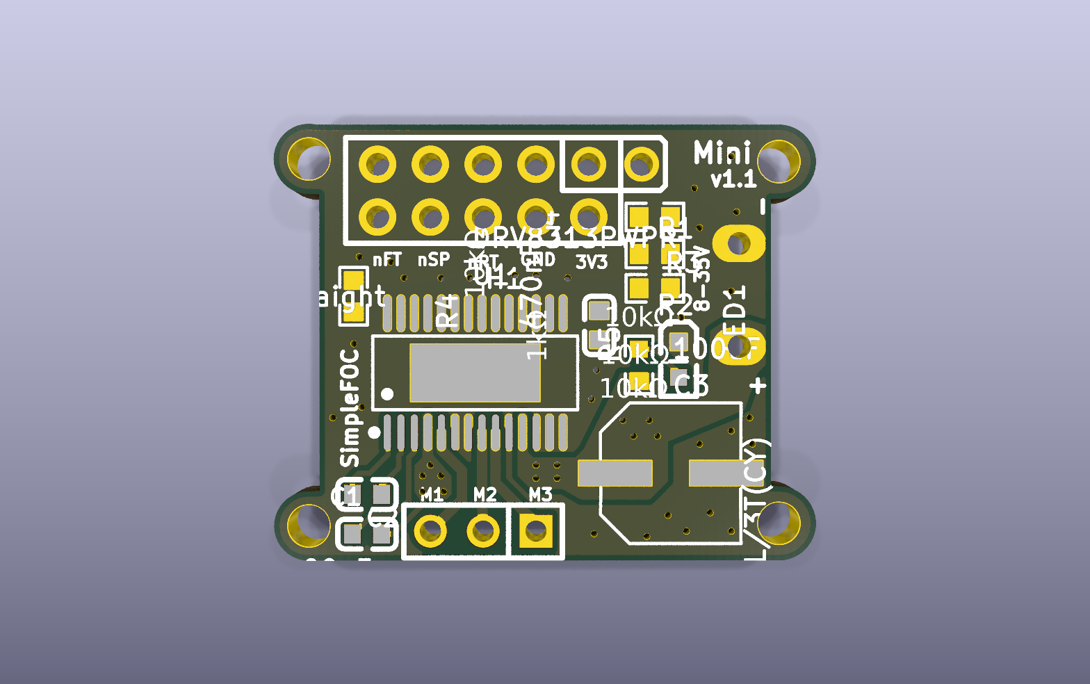 SimpleFOCMini BLDC Driver KiCad PCB render