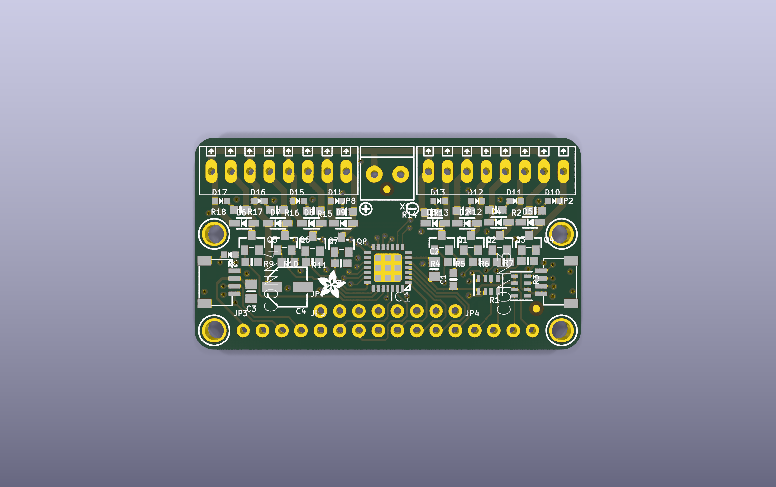 8-Channel Solenoid Driver KiCad PCB render