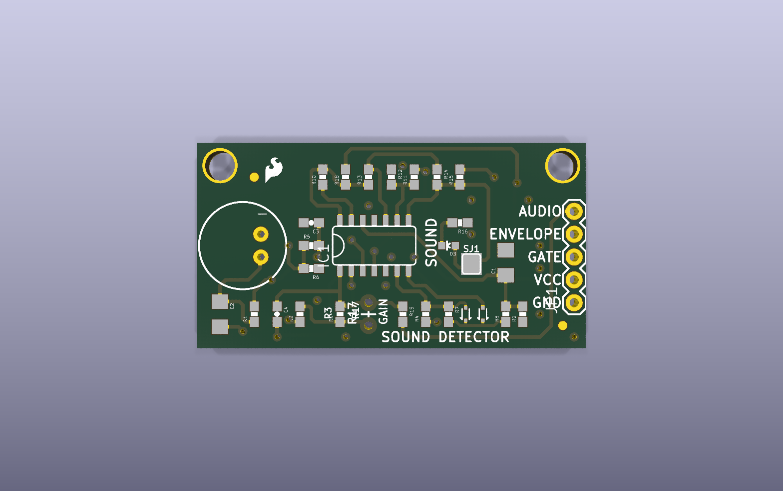 Sound Detector KiCad PCB render