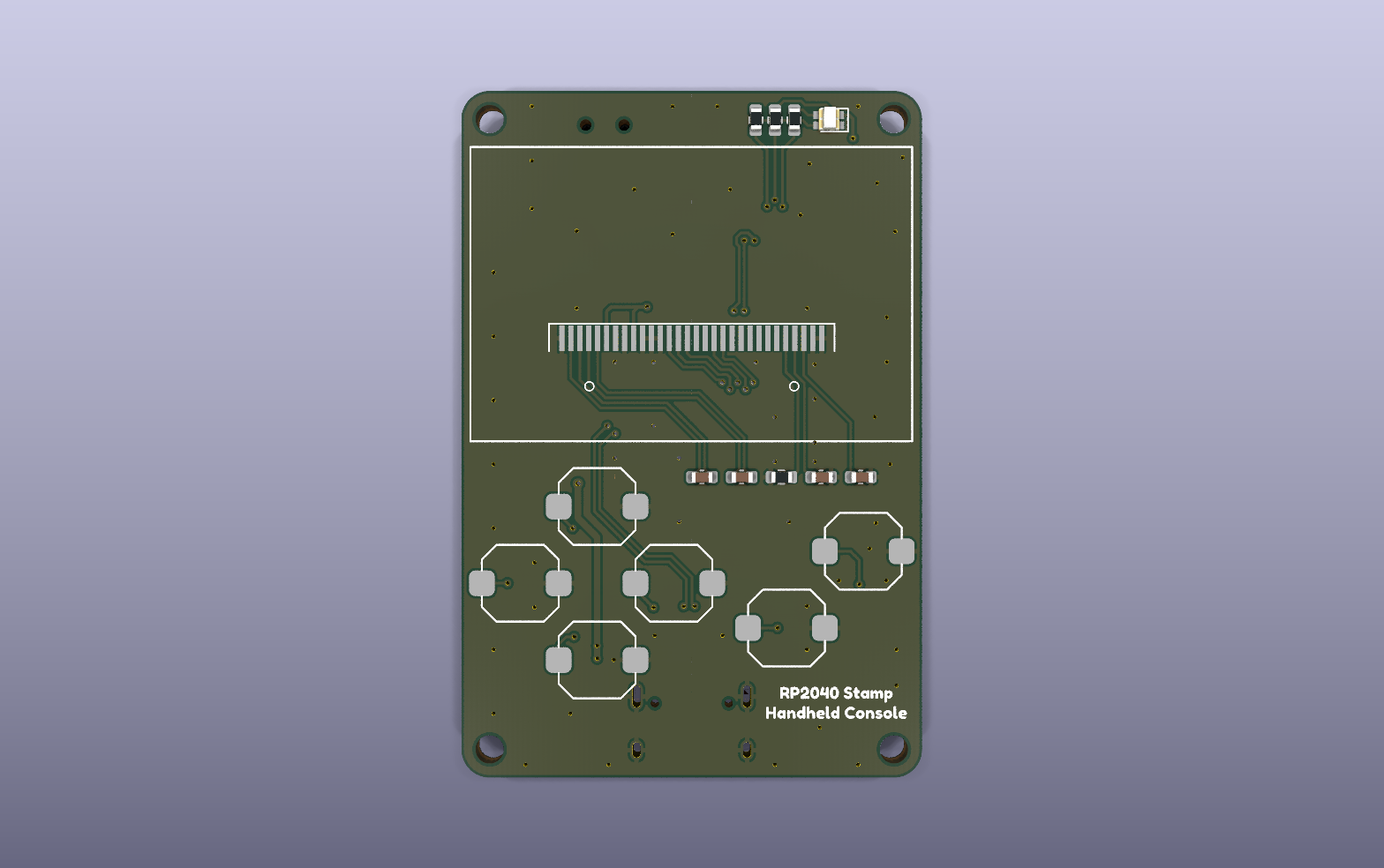 Stamp handheld console carrier KiCad PCB render