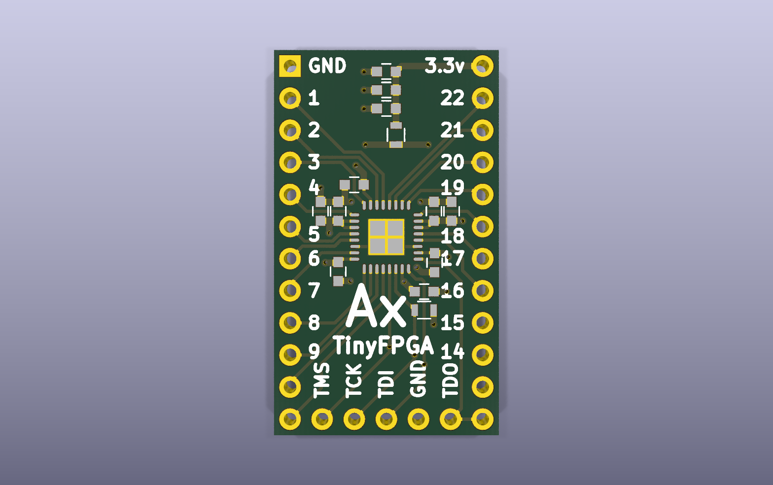 TinyFPGA A2 KiCad PCB render