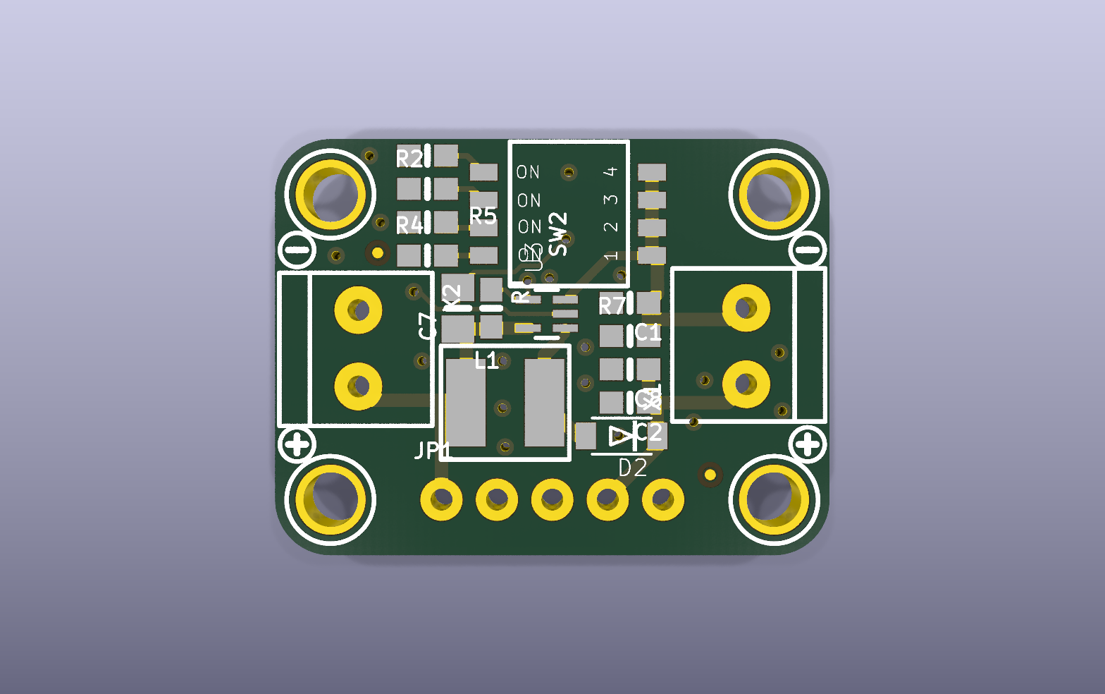 Constant-Current LED Boost Driver KiCad PCB render