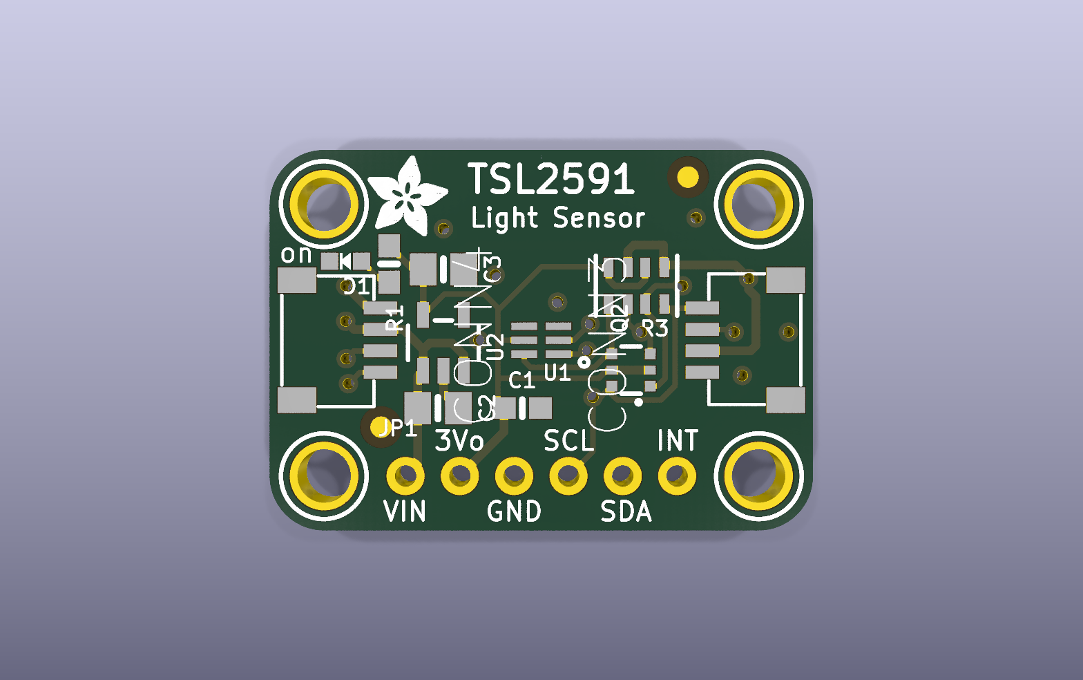 TSL2591 high-dynamic-range light sensor KiCad PCB render