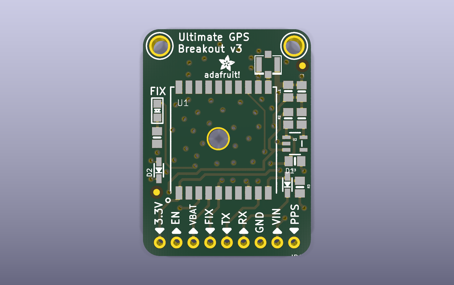 Ultimate GPS Carrier KiCad PCB render