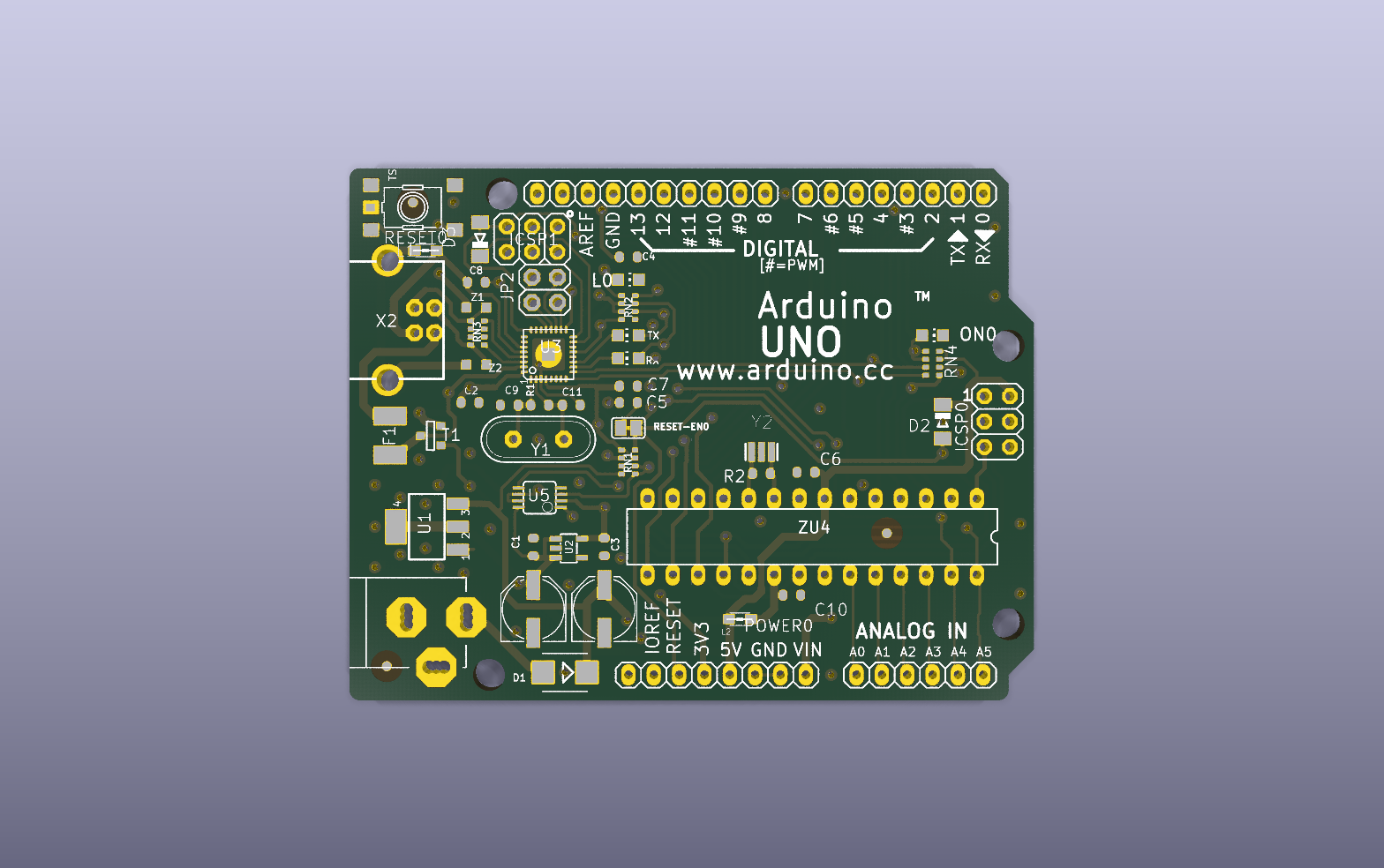 UNO R3 reference board KiCad PCB render