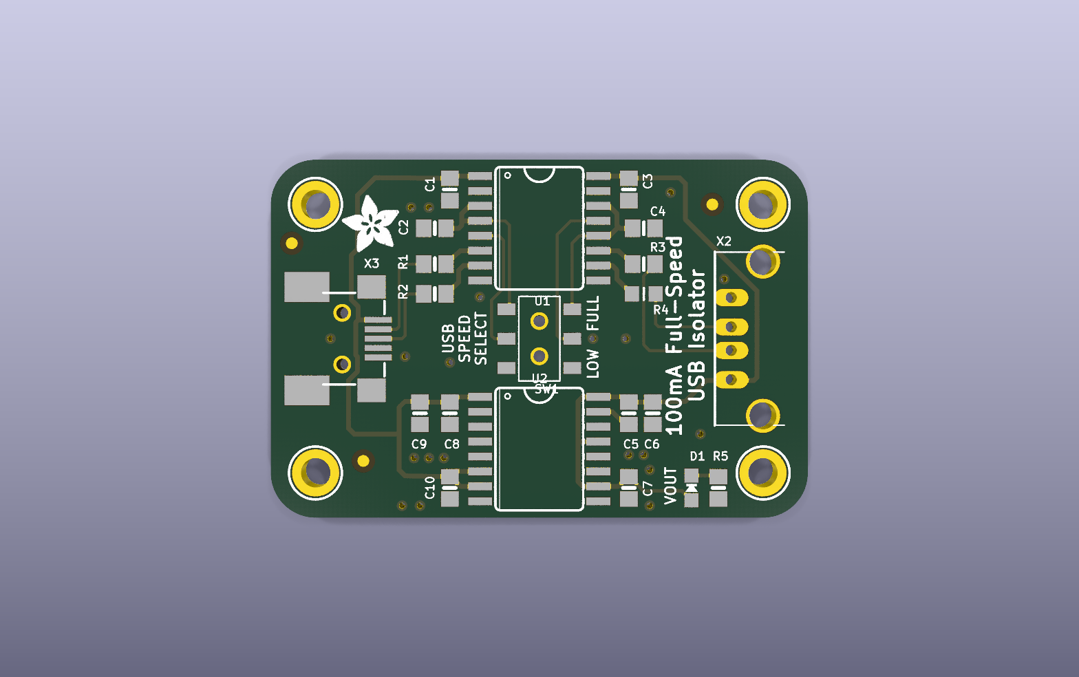 USB Isolator KiCad PCB render