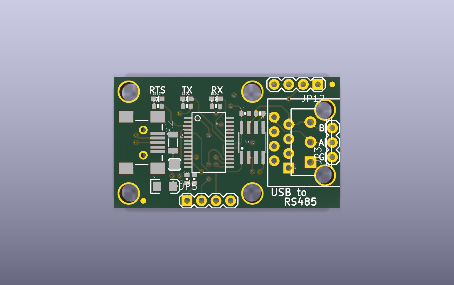 USB to RS-485 Converter KiCad PCB render