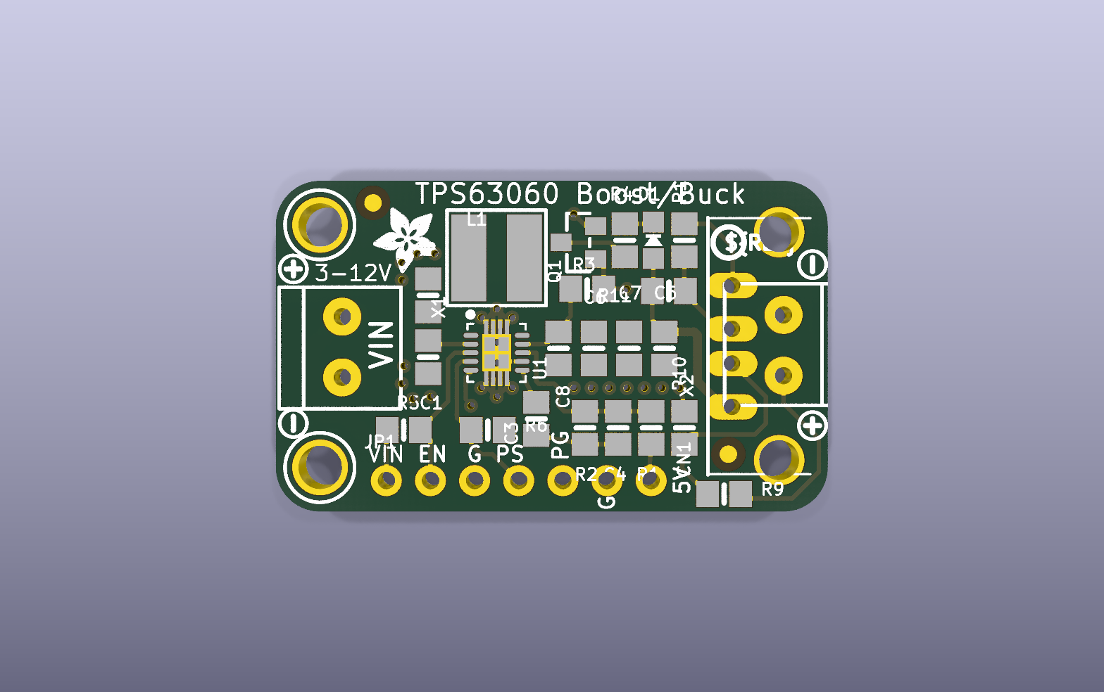 VERTER 5 V Buck-Boost KiCad PCB render