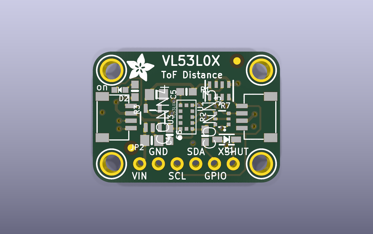 VL53L0X time-of-flight distance sensor KiCad PCB render